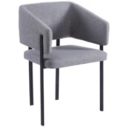 Lot de 2 chaises design et matelassées Isaure Métal Noir et Tissu Gris