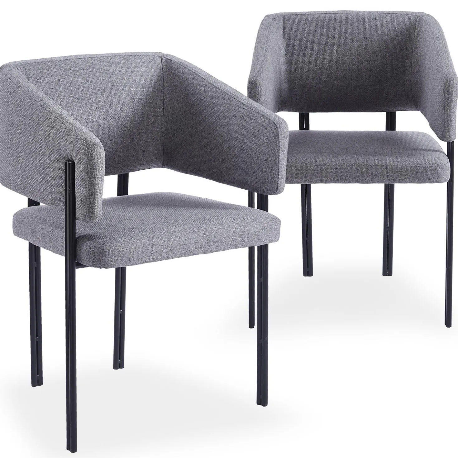 Lot de 2 chaises design et matelassées Isaure Métal Noir et Tissu Gris
