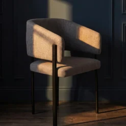 Lot de 2 chaises design et matelassées Isaure Métal Noir et Tissu Gris