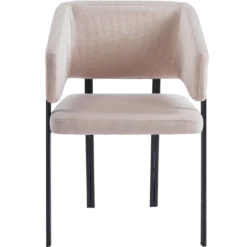Lot de 2 chaises design et matelassées Isaure Métal Noir et Tissu Beige