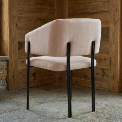 Lot de 2 chaises design et matelassées Isaure Métal Noir et Tissu Beige