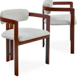 Lot de 2 chaises design Galilea Métal Effet bois foncé et Tissu Beige