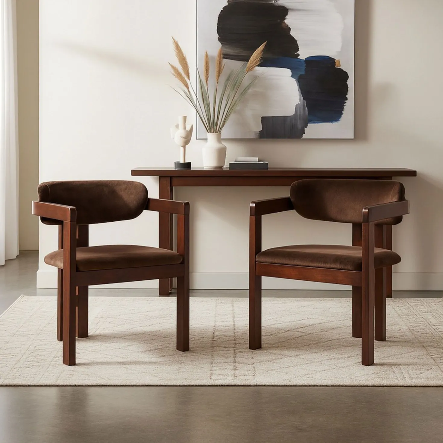 Lot de 2 chaises design Oregon Bois foncé et Velours Marron