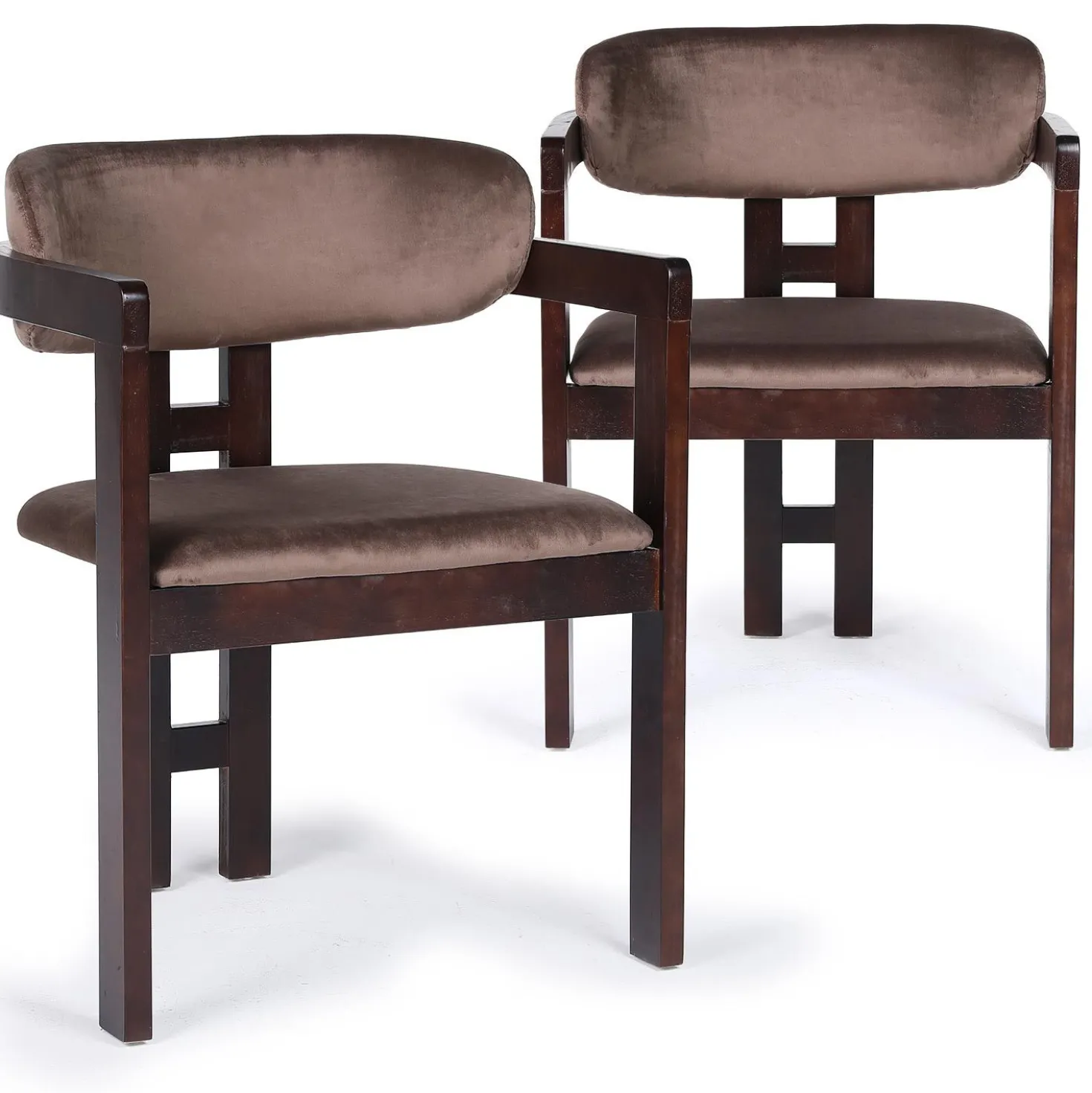Lot de 2 chaises design Oregon Bois foncé et Velours Marron