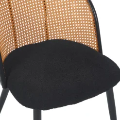 Lot de 4 chaises design Showan avec cannage Rotin et Tissu bouclette Noir