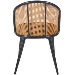 Lot de 8 chaises design Showan avec cannage Rotin et Tissu bouclette Noir