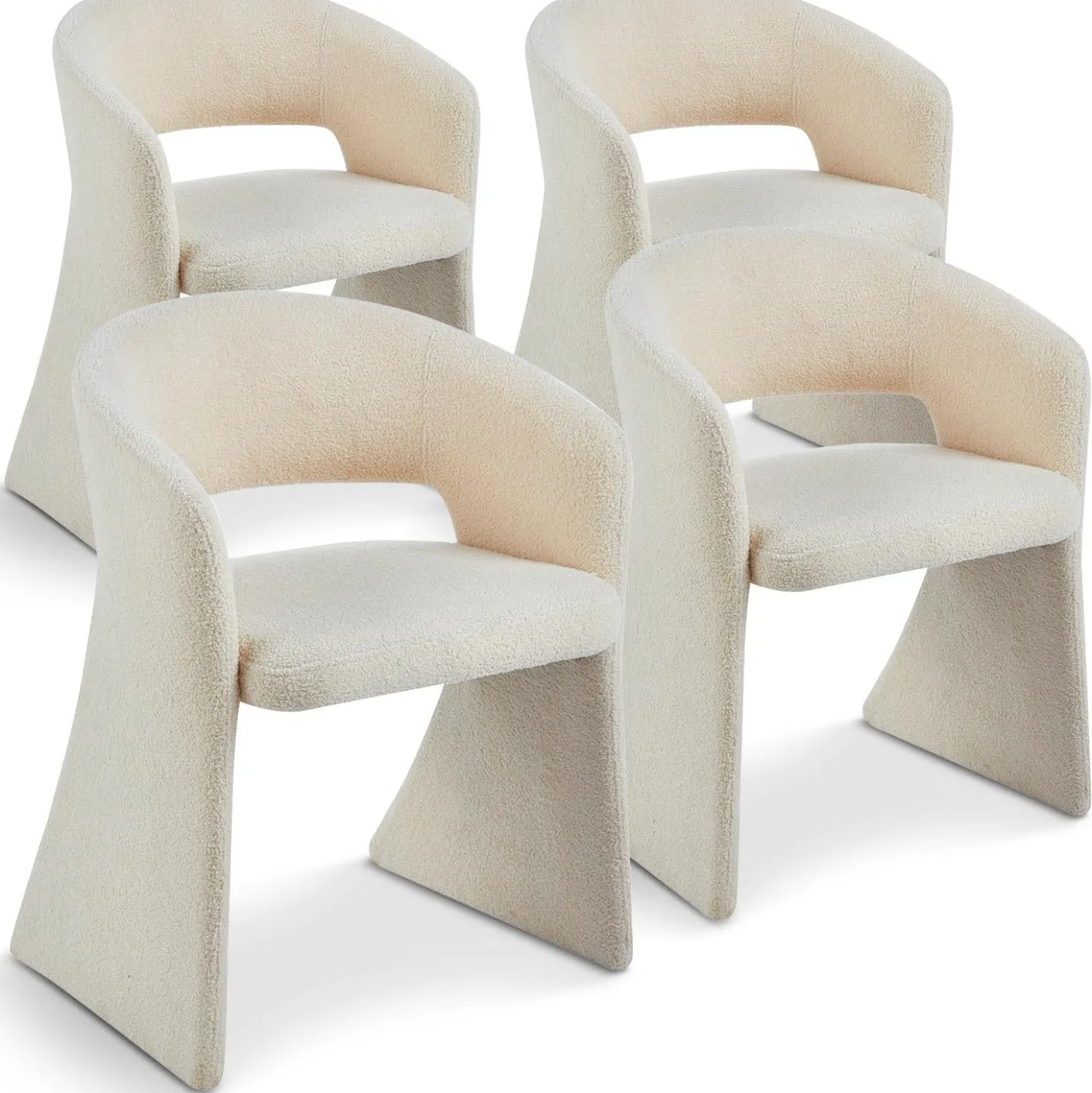 Lot de 4 chaises design Tootsie Tissu bouclette Crème