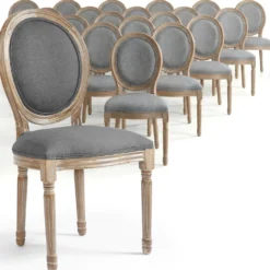 Lot de 20 chaises de style médaillon Louis XVI Tissu Gris Clair