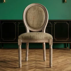 Lot de 2 chaises de style médaillon Louis XVI Bois massif patiné et Simili Taupe