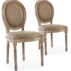 Lot de 2 chaises de style médaillon Louis XVI Bois massif patiné et Simili Taupe