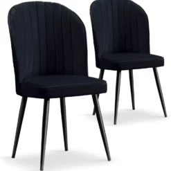Lot de 2 chaises matelassées coutures verticales Louvenda Velours Noir