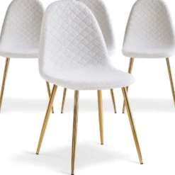Lot de 4 chaises matelassées Norway Tissu bouclette Blanc