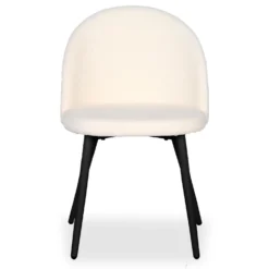 Lot de 4 chaises Maury Métal noir et Tissu bouclette Crème