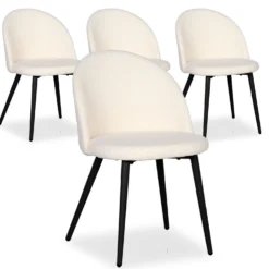 Lot de 4 chaises Maury Métal noir et Tissu bouclette Crème