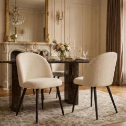 Lot de 4 chaises Maury Métal noir et Tissu bouclette Crème