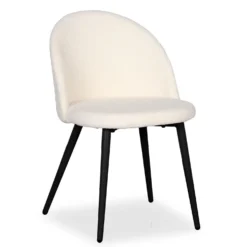 Lot de 2 chaises Maury Métal noir et Tissu bouclette Crème