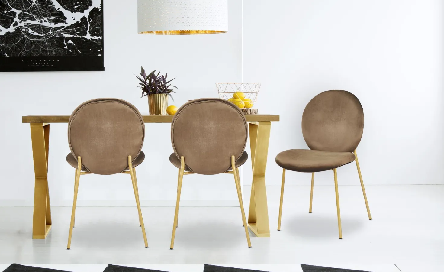 Lot de 2 chaises médaillon Irene Velours Camel