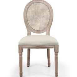 Lot de 2 chaises médaillon Louis XVI Bois massif patiné avec cannage et Tissu Beige