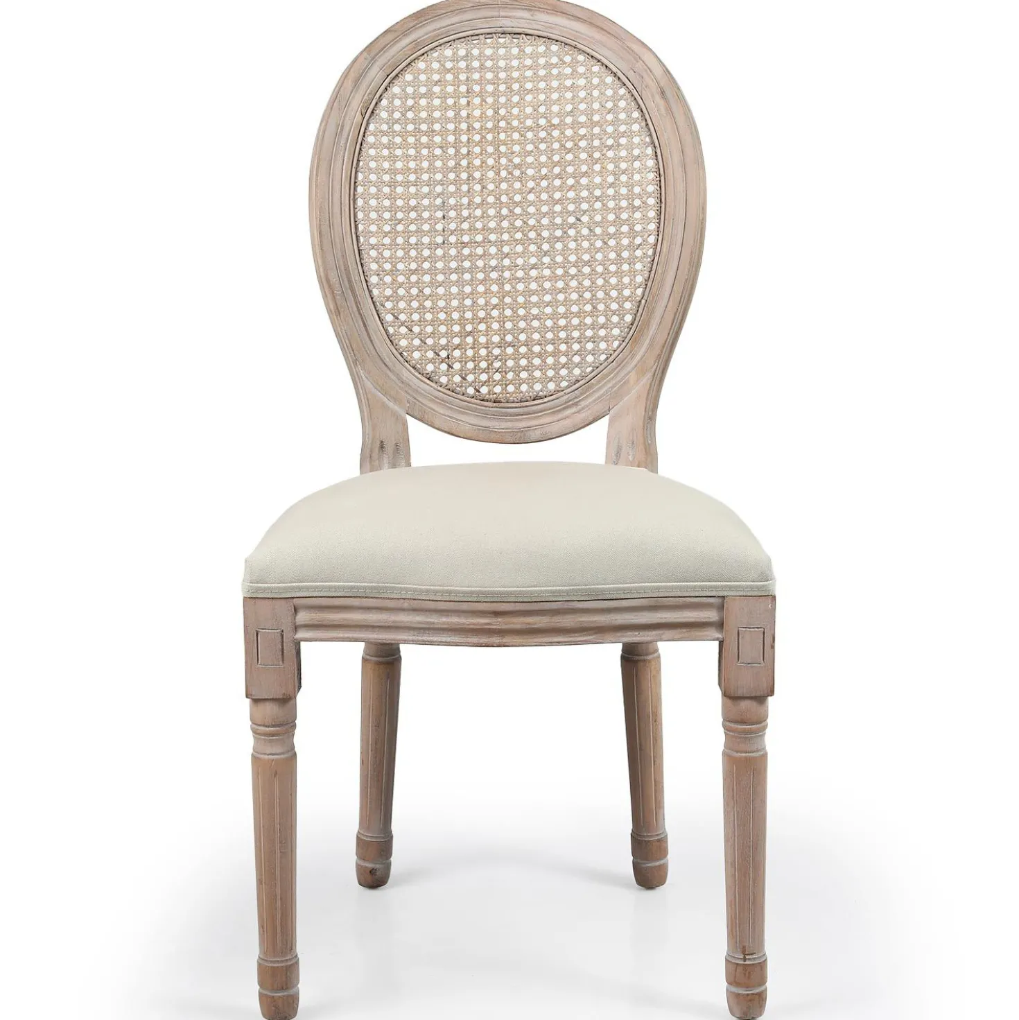 Lot de 2 chaises médaillon Louis XVI Bois massif patiné avec cannage et Tissu Beige