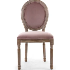 Lot de 2 chaises médaillon Louis XVI Bois massif patiné et Velours Rose poudré