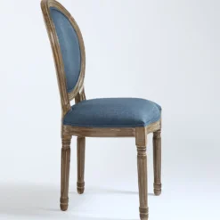 Lot de 2 chaises médaillon Louis XVI Bois massif patiné et Tissu Bleu