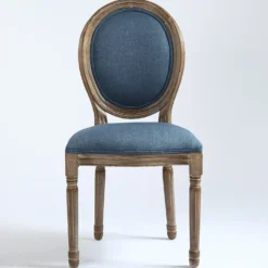 Lot de 2 chaises médaillon Louis XVI Bois massif patiné et Tissu Bleu