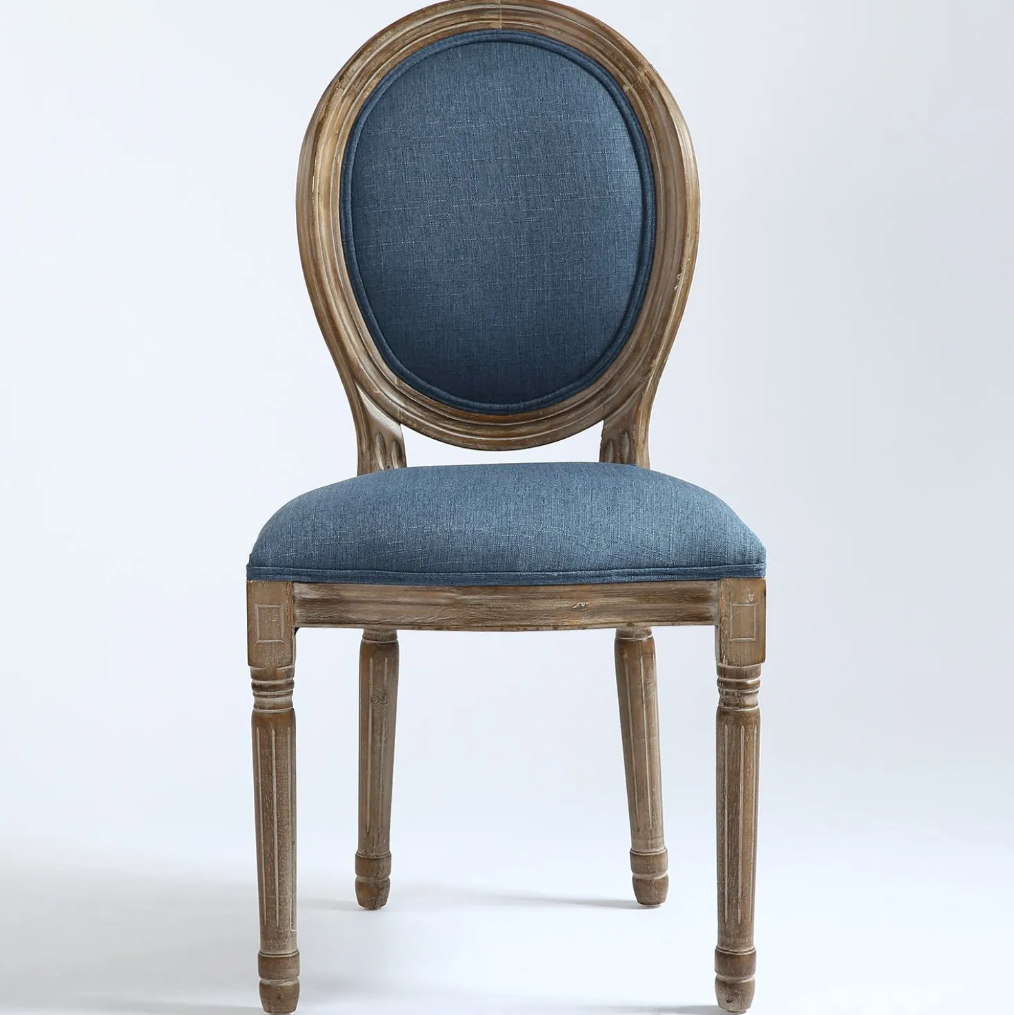 Lot de 2 chaises médaillon Louis XVI Bois massif patiné et Tissu Bleu