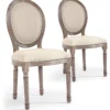 Lot de 2 chaises médaillon style Louis XVI Bois massif patiné et Tissu Beige