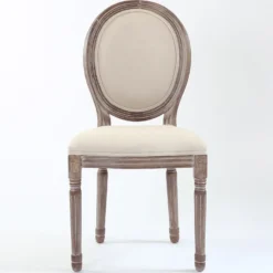Lot de 2 chaises médaillon style Louis XVI Bois massif patiné et Tissu Beige