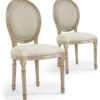 Lot de 2 chaises médaillon style Louis XVI Bois massif patiné clair et Tissu Beige