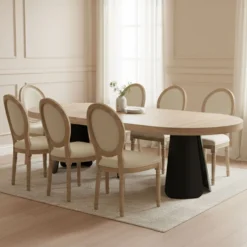 Lot de 2 chaises médaillon style Louis XVI Bois massif patiné clair et Tissu Beige