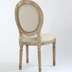 Lot de 2 chaises médaillon style Louis XVI Bois massif patiné clair et Tissu Beige