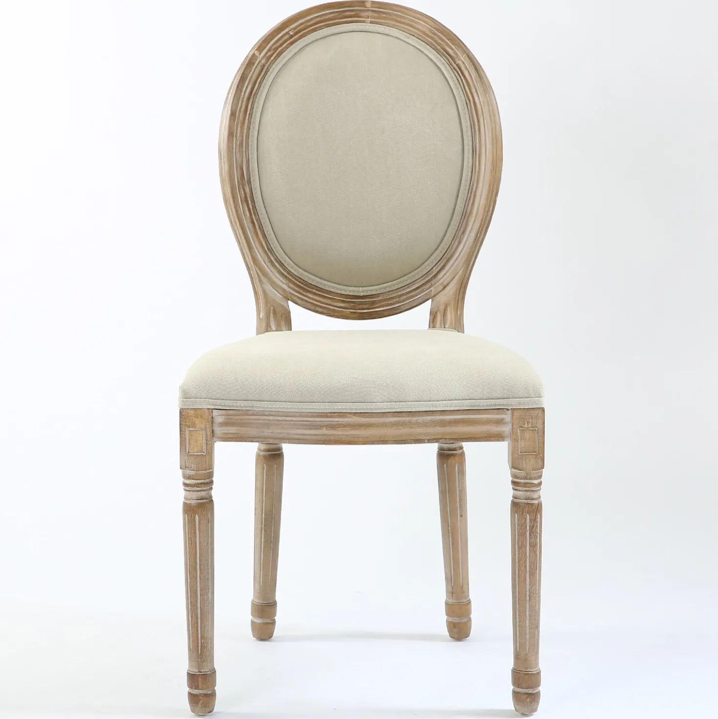 Lot de 2 chaises médaillon style Louis XVI Bois massif patiné clair et Tissu Beige