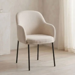 Lot de 4 chaises modernes matelassées Inaya Métal Noir et Tissu Beige