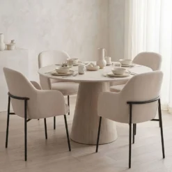 Lot de 4 chaises modernes matelassées Inaya Métal Noir et Tissu Beige