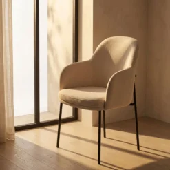 Lot de 4 chaises modernes matelassées Inaya Métal Noir et Tissu Beige