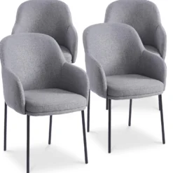 Lot de 4 chaises modernes matelassées Inaya Métal Noir et Tissu Gris