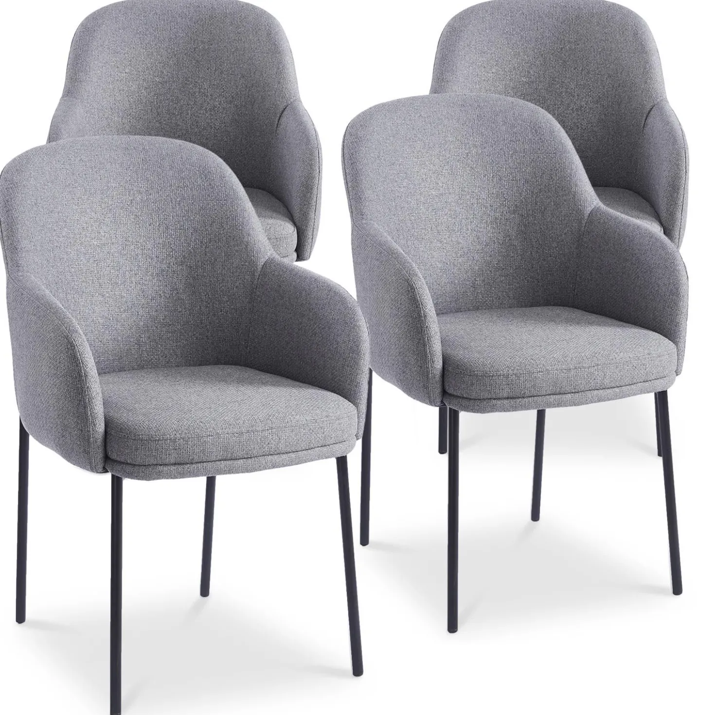 Lot de 4 chaises modernes matelassées Inaya Métal Noir et Tissu Gris