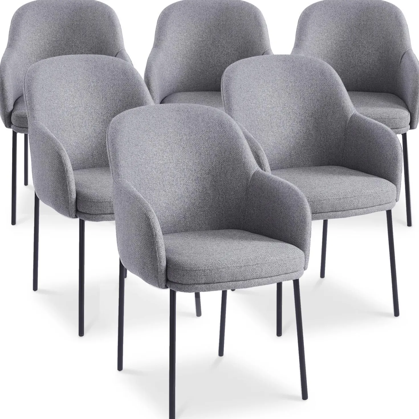 Lot de 6 chaises modernes matelassées Inaya Métal Noir et Tissu Gris