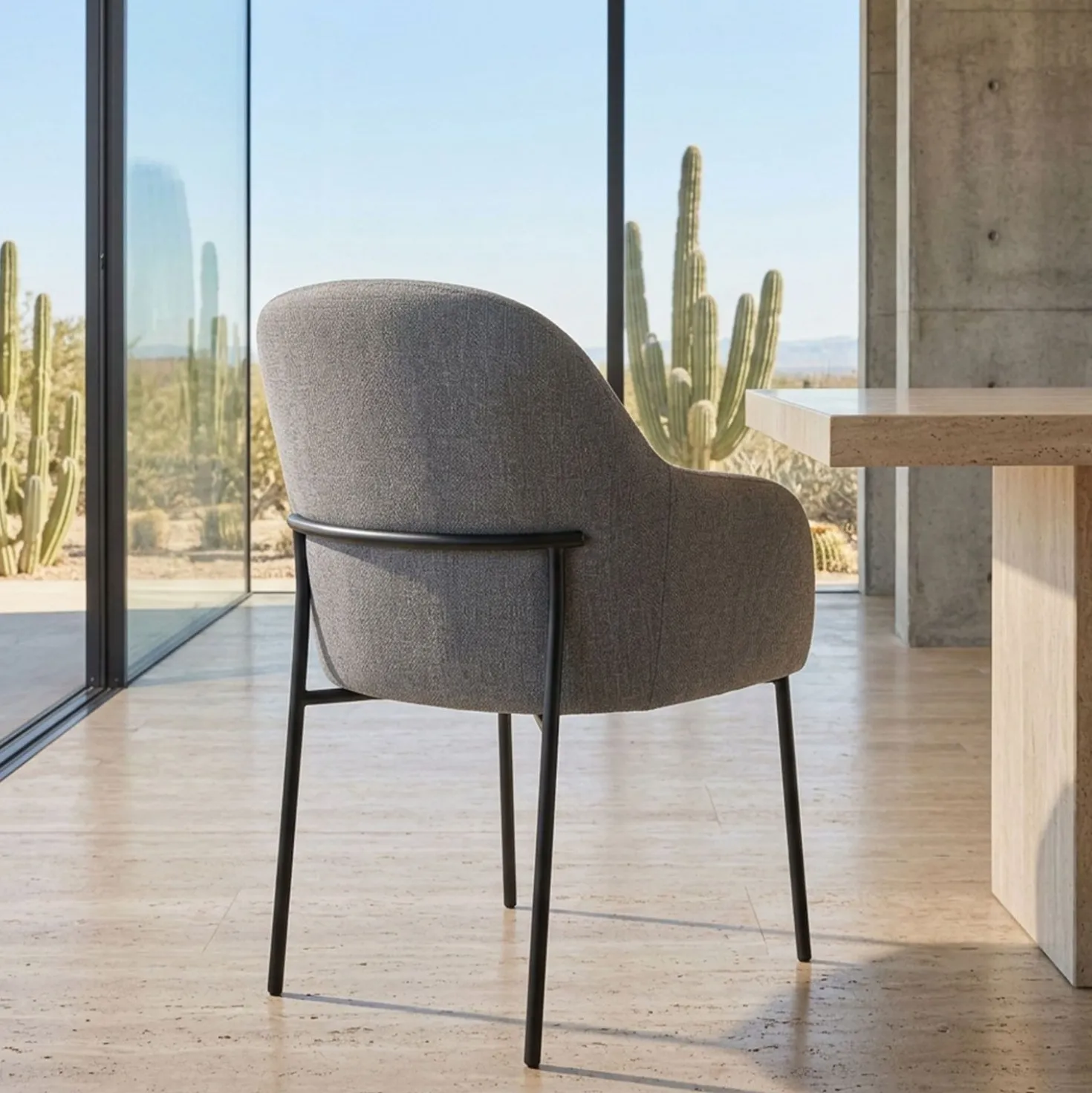 Lot de 6 chaises modernes matelassées Inaya Métal Noir et Tissu Gris
