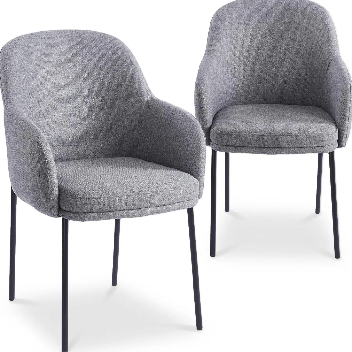 Lot de 8 chaises modernes matelassées Inaya Métal Noir et Tissu Gris