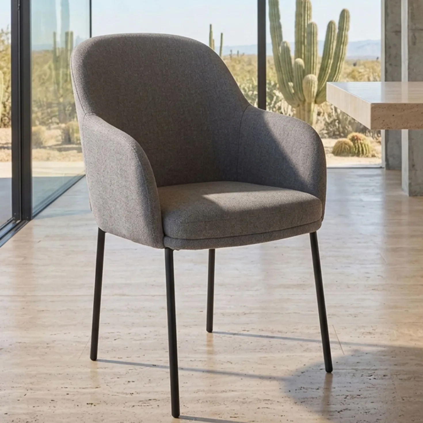 Lot de 8 chaises modernes matelassées Inaya Métal Noir et Tissu Gris
