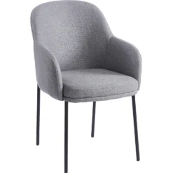 Lot de 8 chaises modernes matelassées Inaya Métal Noir et Tissu Gris