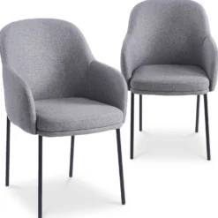 Lot de 2 chaises modernes matelassées Inaya Métal Noir et Tissu Gris