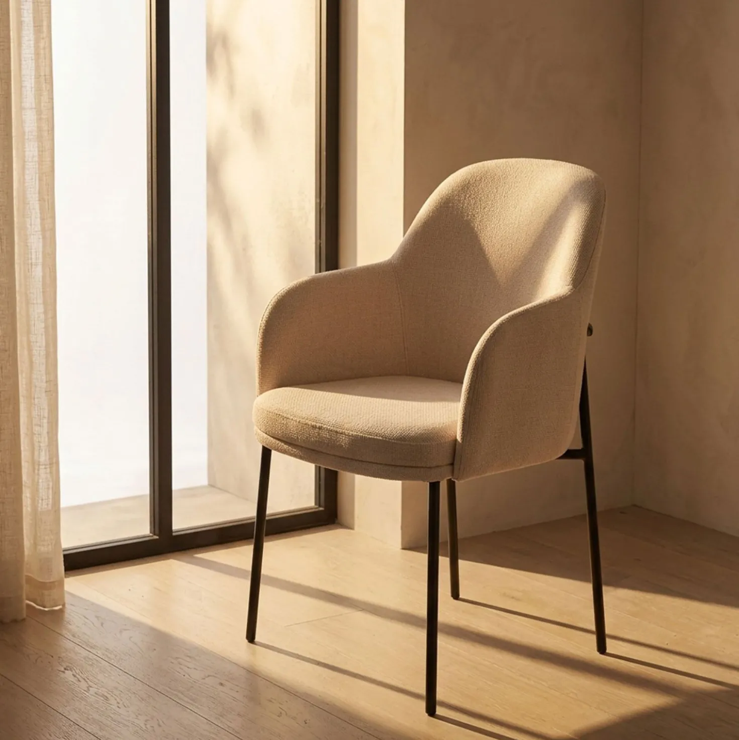 Lot de 6 chaises modernes matelassées Inaya Métal Noir et Tissu Beige