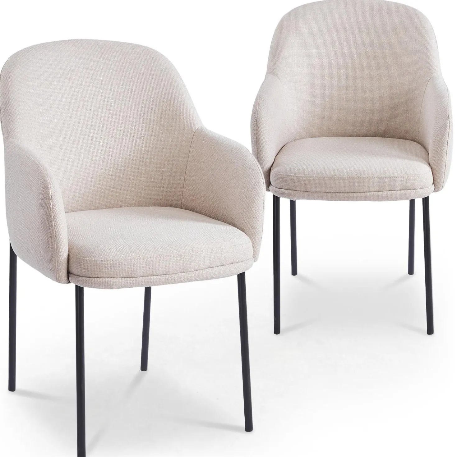 Lot de 8 chaises modernes matelassées Inaya Métal Noir et Tissu Beige