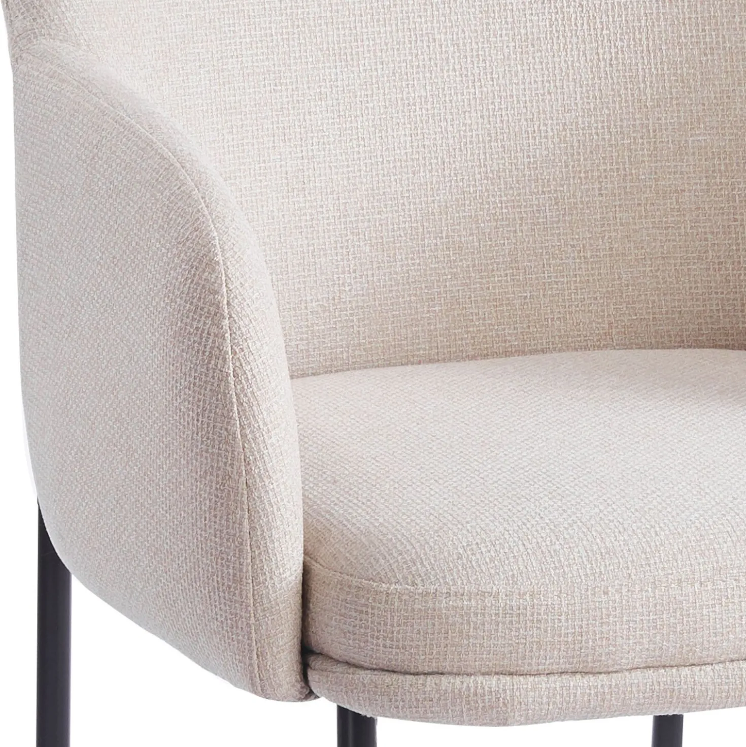 Lot de 8 chaises modernes matelassées Inaya Métal Noir et Tissu Beige