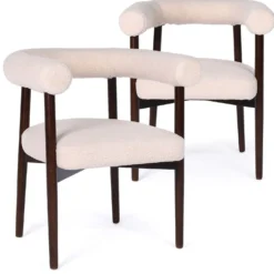 Lot de 2 chaises style scandinave chic Bringo Bois foncé et Tissu bouclette Beige