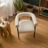 Lot de 8 chaises style scandinave chic Bringo Bois foncé et Tissu bouclette Beige