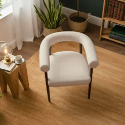 Lot de 8 chaises style scandinave chic Bringo Bois foncé et Tissu bouclette Beige